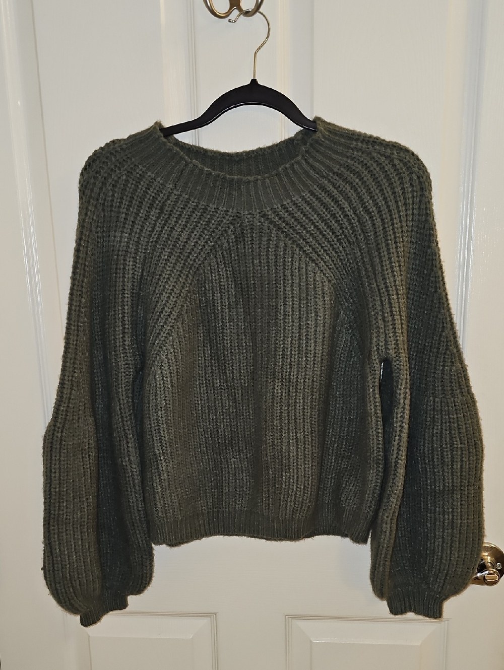 Petal & Pup Olive Ribbed Balloon Sleeve Crew Sweater